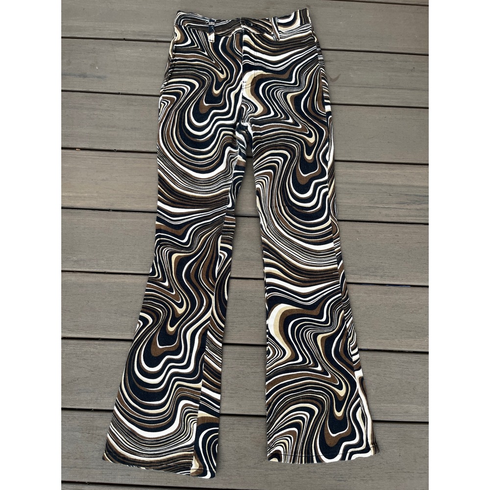 Motel Rocks Jeans Brown Black Swirl Marble Print High Rise Flare Small (80)